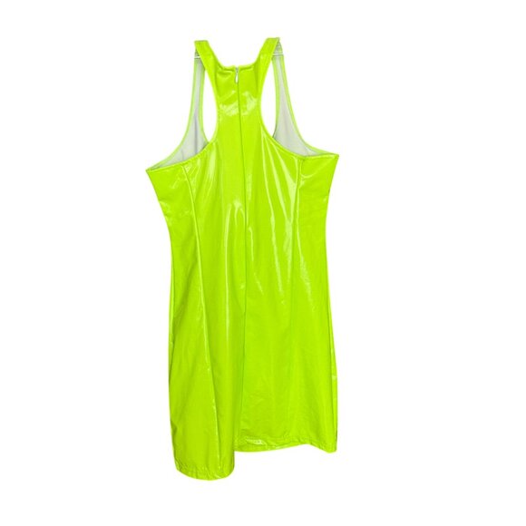 Neon Green Patent Leather Look Racerback Mini Dress Size S - Picture 4 of 5